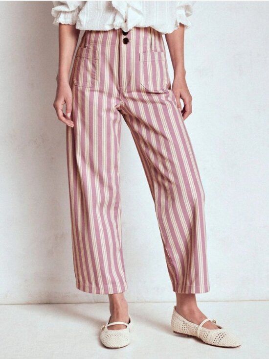 Boden Pants - Boden Primrose Patch Pocket Trousers Purple Cream Stripe Sz 10
